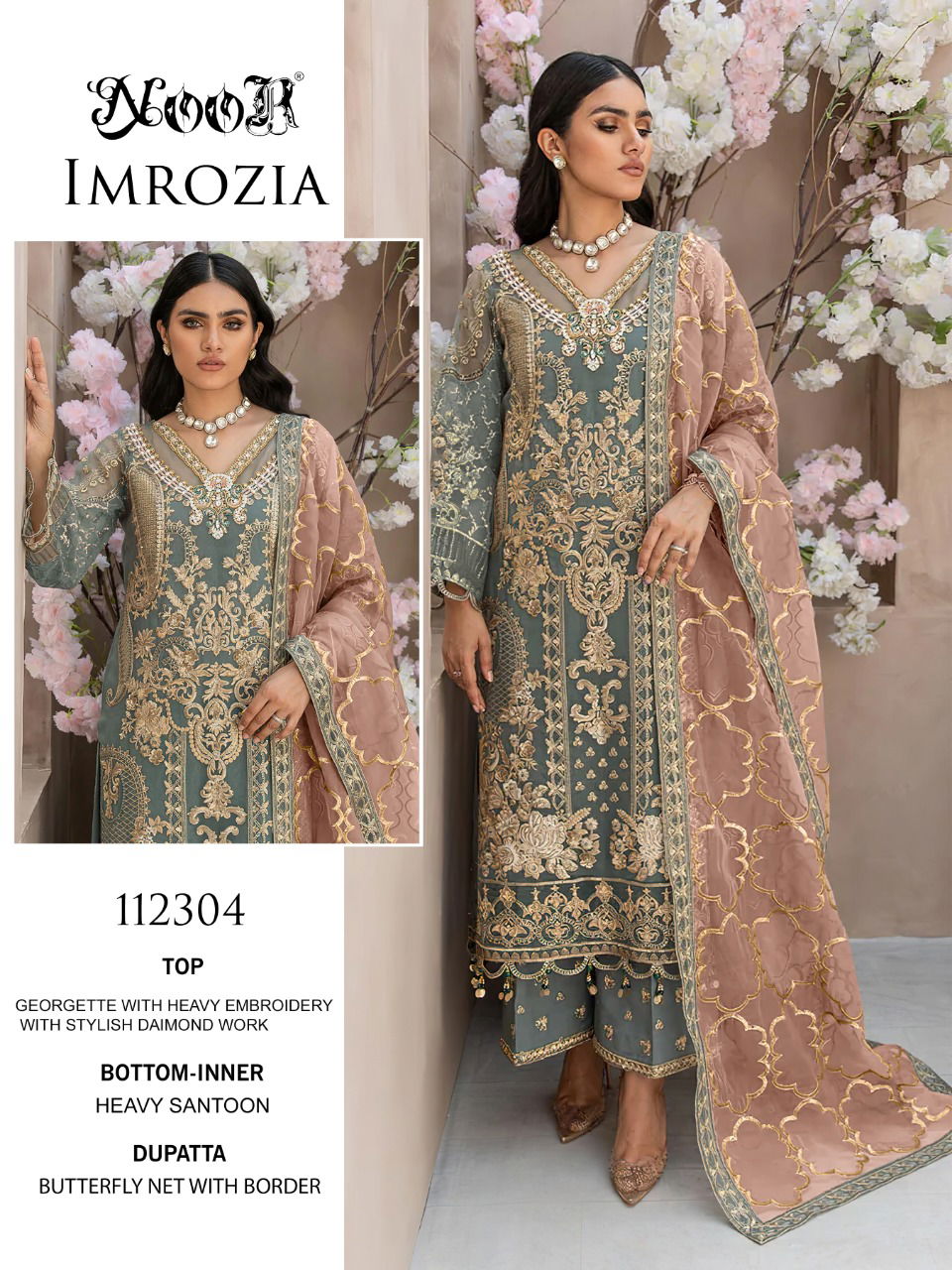 Noor Imrozia Embroidery Georgette Heavy Festive Wear Pakistani Salwar Kameez Collection